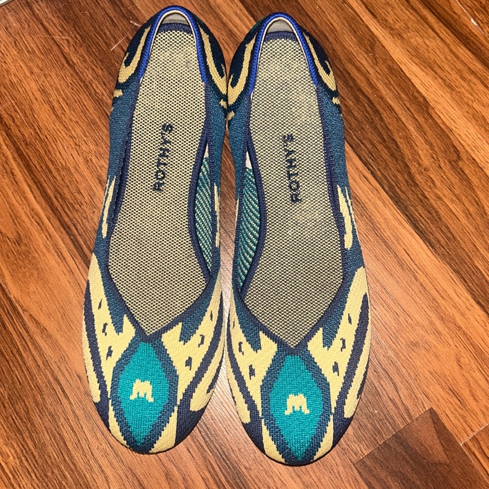 Rothy’s Women’s Flats – Size 12 – Blue & Teal Geometric Pattern